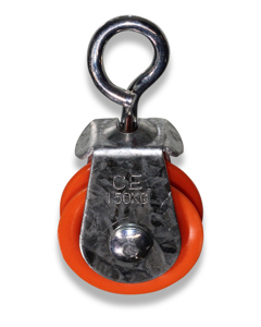 Pulley 1 7/8" 47.6mm plastic with hook max. 50kg